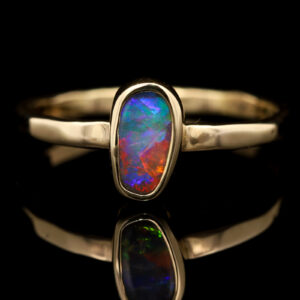 Yellow Gold Blue Green Orange Yellow Red Solid Australian Black Opal Engagement Ring