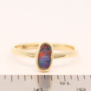 Yellow Gold Blue Green Orange Yellow Red Solid Australian Black Opal Engagement Ring