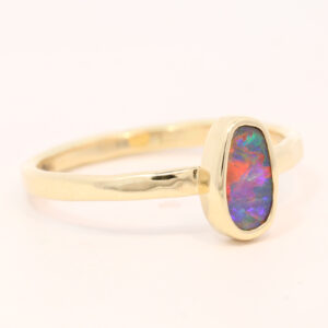 Yellow Gold Blue Green Orange Yellow Red Solid Australian Black Opal Engagement Ring