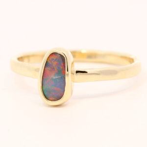 Yellow Gold Blue Green Orange Yellow Red Solid Australian Black Opal Engagement Ring