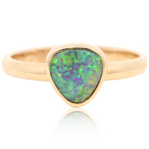 Yellow Gold Blue Green Yellow Solid Australian Black Opal Engagement Ring