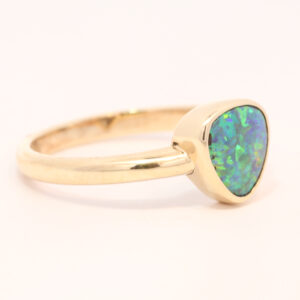 Yellow Gold Blue Green Yellow Solid Australian Black Opal Engagement Ring