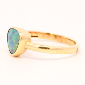 Yellow Gold Blue Green Yellow Solid Australian Black Opal Engagement Ring