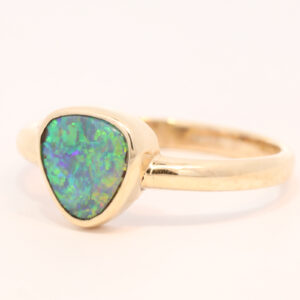 Yellow Gold Blue Green Yellow Solid Australian Black Opal Engagement Ring