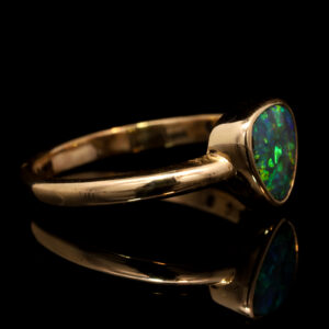 Yellow Gold Blue Green Yellow Solid Australian Black Opal Engagement Ring