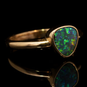 Yellow Gold Blue Green Yellow Solid Australian Black Opal Engagement Ring