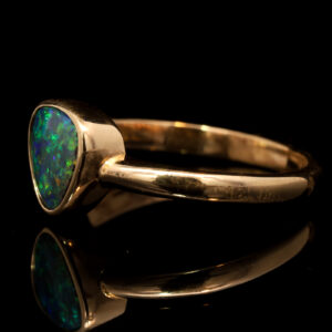 Yellow Gold Blue Green Yellow Solid Australian Black Opal Engagement Ring