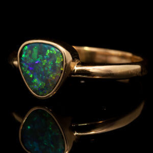 Yellow Gold Blue Green Yellow Solid Australian Black Opal Engagement Ring