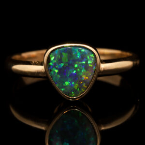 Yellow Gold Blue Green Yellow Solid Australian Black Opal Engagement Ring