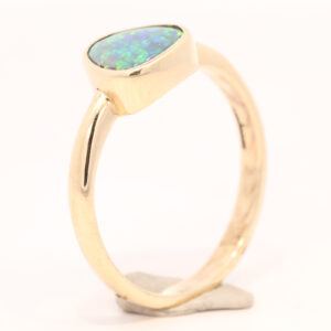 Yellow Gold Blue Green Yellow Solid Australian Black Opal Engagement Ring