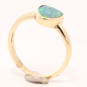 Yellow Gold Blue Green Yellow Solid Australian Black Opal Engagement Ring