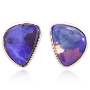 Sterling Silver Blue Purple Solid Australian Boulder Opal Stud Earrings