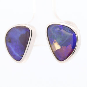 Sterling Silver Blue Purple Boulder Opal Earrings