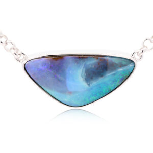 Sterling Silver Blue Green Purple Boulder Opal Necklace