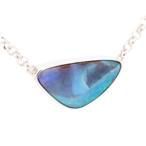 Sterling Silver Blue Green Purple Boulder Opal Necklace