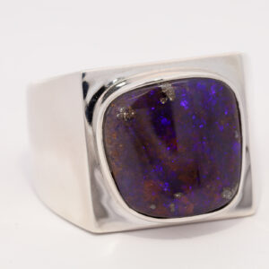 Men's Sterling Silver Blue Purple Boulder Opal Ring