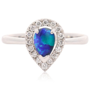 White Gold Blue Green Purple Black Opal and Diamond Ring