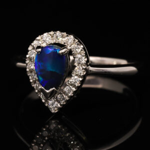 White Gold Blue Green Purple Black Opal and Diamond Ring