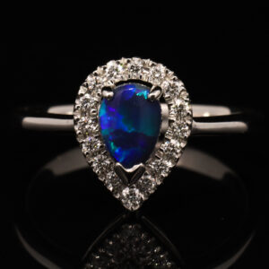 White Gold Blue Green Purple Black Opal and Diamond Ring