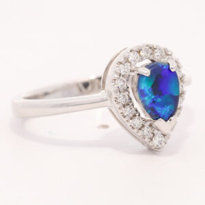 White Gold Blue Green Purple Black Opal and Diamond Ring