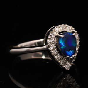 White Gold Blue Green Purple Black Opal and Diamond Ring