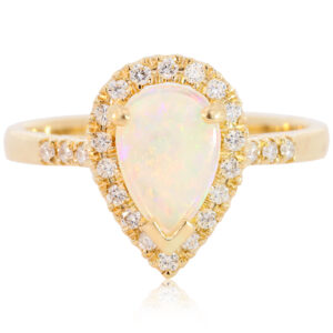 Yellow Gold Blue Green Yellow Orange Pink Crystal Opal and Diamond Ring