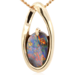 Yellow Gold Blue Green Yellow Orange Red Boulder Opal Pendant