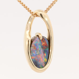 Yellow Gold Blue Green Yellow Orange Red Boulder Opal Pendant