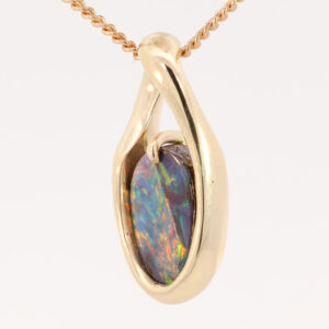 Yellow Gold Blue Green Yellow Orange Red Boulder Opal Pendant