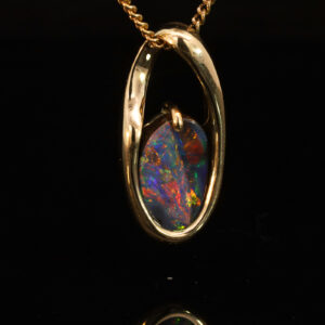 Yellow Gold Blue Green Yellow Orange Red Boulder Opal Pendant