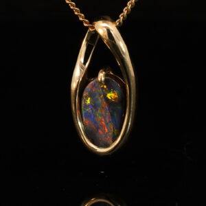 Yellow Gold Blue Green Yellow Orange Red Boulder Opal Pendant