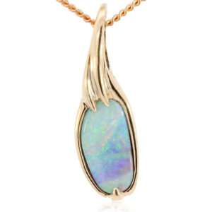 Yellow Gold Blue Green Purple Pink Boulder Opal Pendant