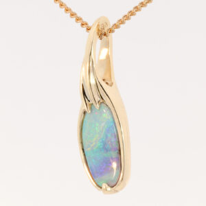 Yellow Gold Blue Green Purple Pink Boulder Opal Pendant