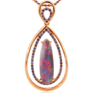 Rose Gold Blue Green Orange Red Solid Australian Black Opal and Sapphire Pendant Necklace