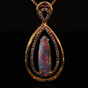 Rose Gold Blue Green Orange Red Black Opal and Sapphire Pendant