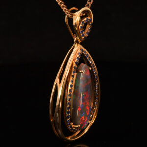 Rose Gold Blue Green Orange Red Black Opal and Sapphire Pendant