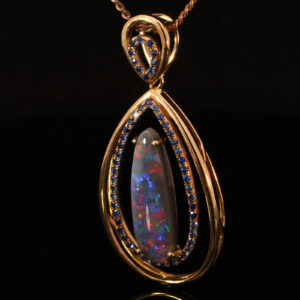 Rose Gold Blue Green Orange Red Black Opal and Sapphire Pendant