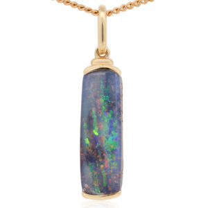 Yellow Gold Blue Green Yellow Orange Red Purple Solid Australian Boulder Opal Pendant Necklace