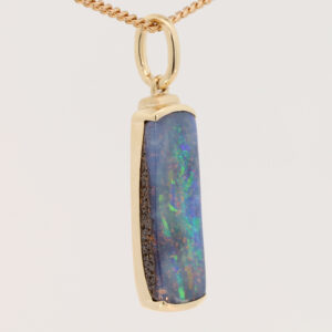 Yellow Gold Blue Green Yellow Orange Red Purple Solid Australian Boulder Opal Pendant Necklace