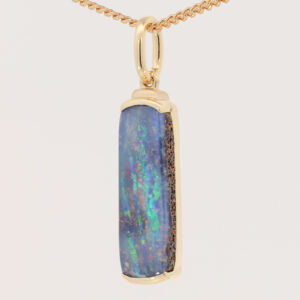 Yellow Gold Blue Green Yellow Orange Red Purple Solid Australian Boulder Opal Pendant Necklace