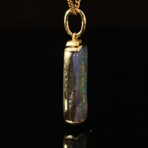 Yellow Gold Blue Green Yellow Orange Red Purple Solid Australian Boulder Opal Pendant Necklace