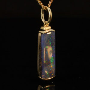 Yellow Gold Blue Green Yellow Orange Red Purple Solid Australian Boulder Opal Pendant Necklace