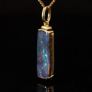 Yellow Gold Blue Green Yellow Orange Red Purple Solid Australian Boulder Opal Pendant Necklace