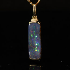 Yellow Gold Blue Green Yellow Orange Red Purple Solid Australian Boulder Opal Pendant Necklace