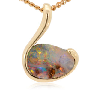 Yellow Gold Blue Green Yellow Orange Red Boulder Opal Pendant