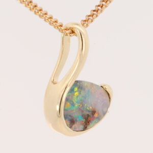 Yellow Gold Blue Green Yellow Orange Red Boulder Opal Pendant