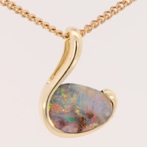 Yellow Gold Blue Green Yellow Orange Red Boulder Opal Pendant