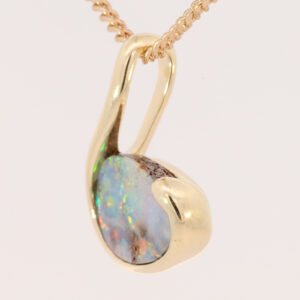 Yellow Gold Blue Green Yellow Orange Red Boulder Opal Pendant