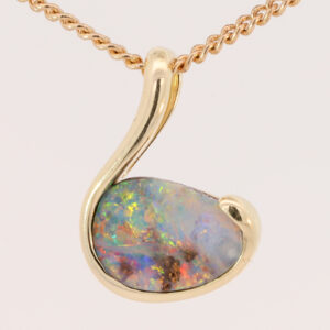 Yellow Gold Blue Green Yellow Orange Red Boulder Opal Pendant