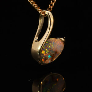 Yellow Gold Blue Green Yellow Orange Red Boulder Opal Pendant